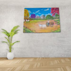 Picture in acrylic paint "Paraguayan landscape with blossoming lapacho trees"