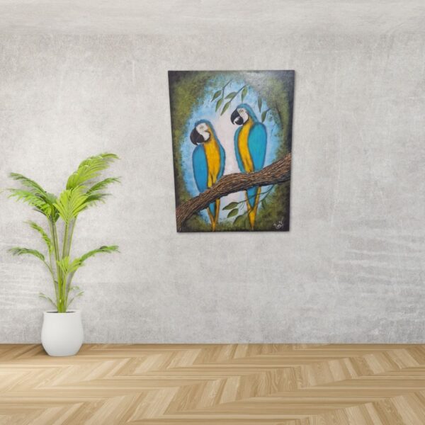 Tableau en peinture acrylique "Miracle bleu en branchage